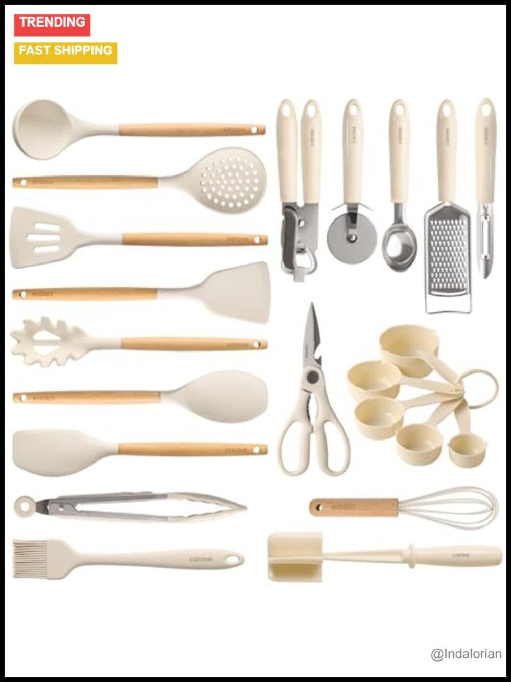 22-Piece Silicone Cooking Utensils Set Wood Handles Nonstick Kitchen Tools